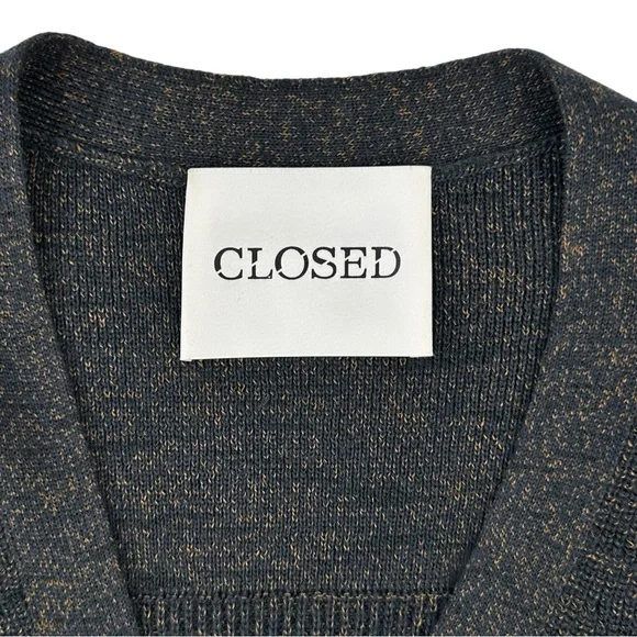 CLOSED Smokey Blue Cropped Cardigan - Dark Blue Wool Blend Knit Cardigan Sweater - Picture 8 of 11